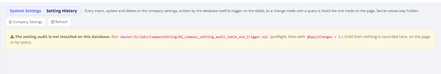 Setting History on a database where the history is not installed