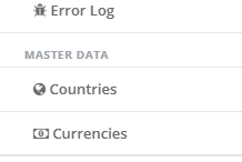 The Master Data part of the System Settings menu