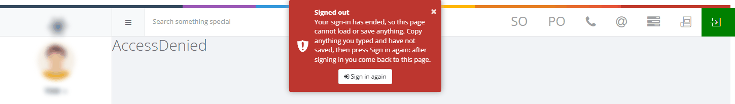 The Signed out message with the Sign in again button