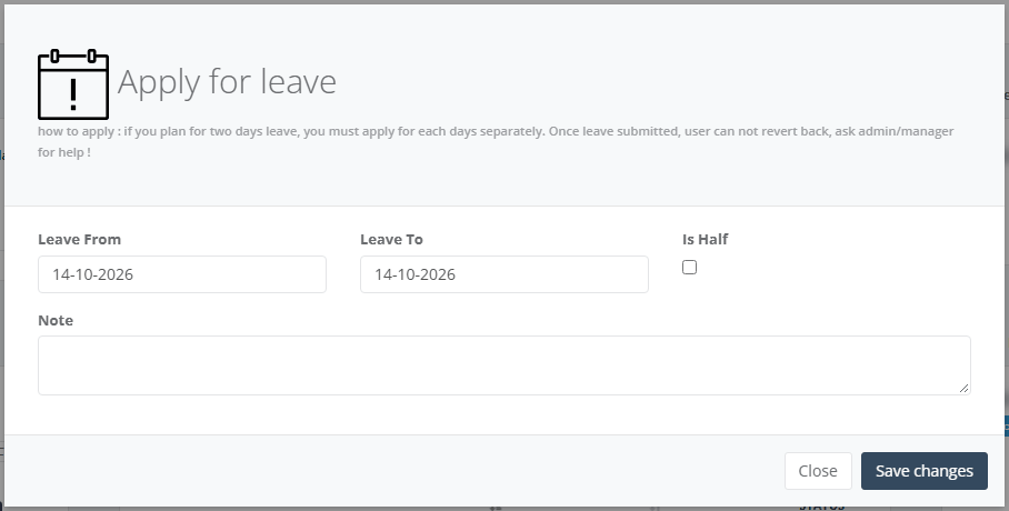 The Apply for leave window