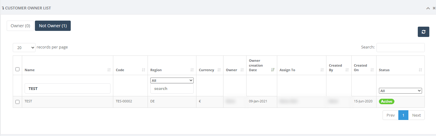 Customer side, Not Owner tab, account owned by someone else
