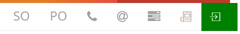 The top bar with SO, PO, phone, @, generic task icon, upload panel and sign-out button