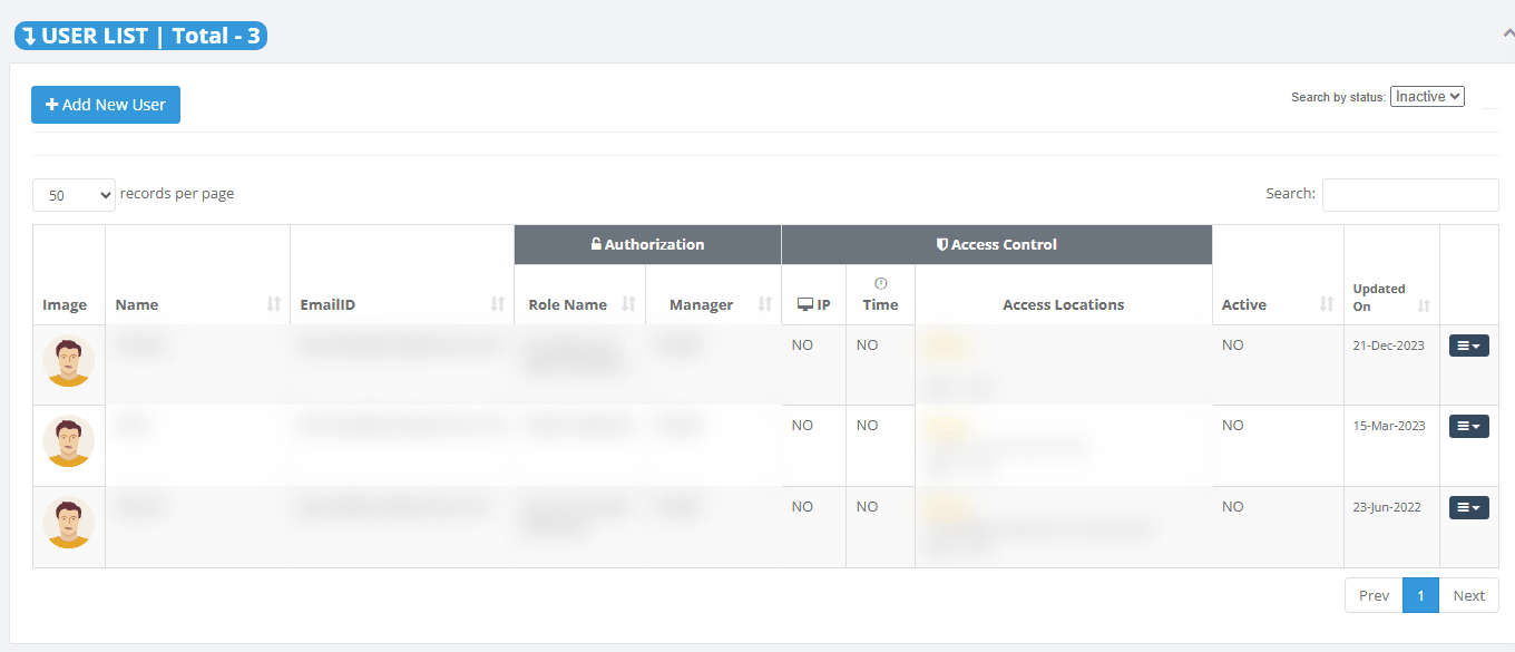 Search by status set to Inactive