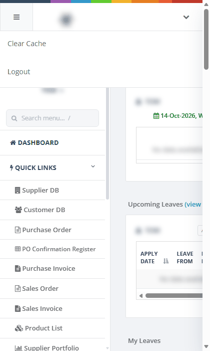 Clear Cache in the menu at the top right of a narrow screen